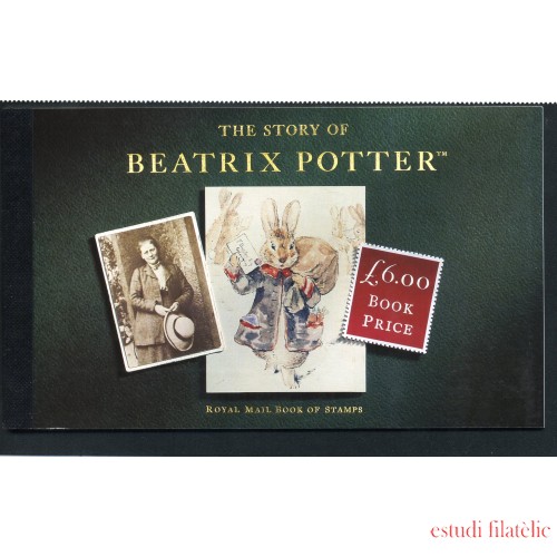 Gran Bretaña - 1655-C 1993 Historia de Beatrix Potter Carné Prestigio 10 paginas de textos e ilustraciones 4 de ellas conteniendo sellos 