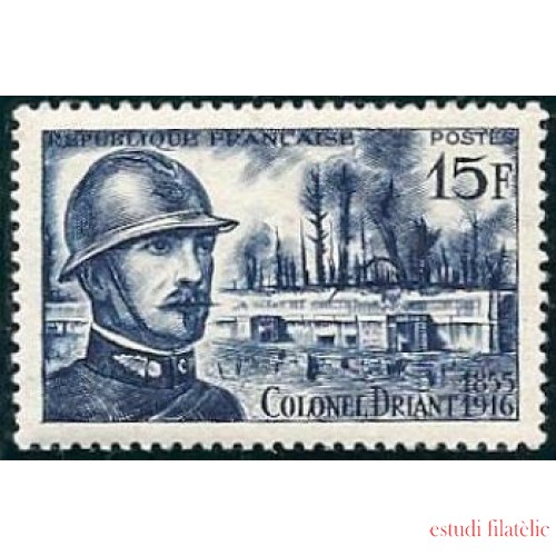 France Francia Nº 1052 1956 40º Aniv. de la muerte del Coronel Émile A.-C. Driant en Verdun Lujo