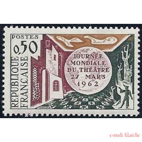 France Francia Nº 1334 1962 Día mundial del teatro Lujo