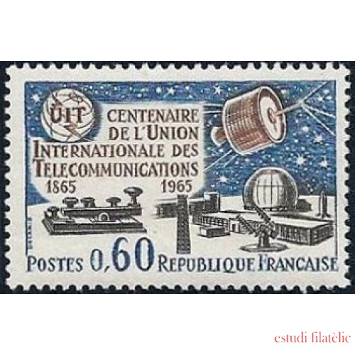 France Francia Nº 1451 1965 Cent. de la Unión Nacional de Telecomunicaciones Lujo