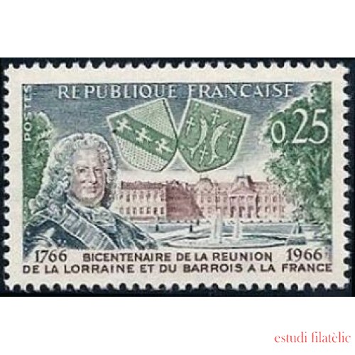 France Francia Nº 1483 1966 Bicentenario de la integración de la Lorraine y de Barrois Lujo