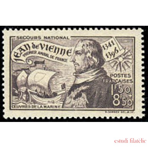 France Francia Nº 544 1942 Afavor de las obras de la marina -6º Centenario del nacimiento del almirante Jean de Vienne- Lujo