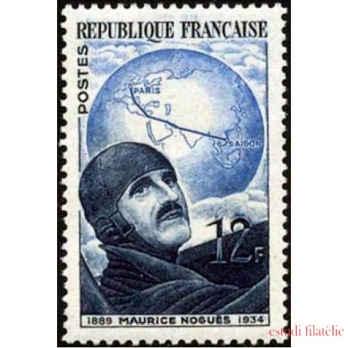 France Francia Nº 907 1951 En memoria del aviador Maurice Noguès. 20º Aniv. línea  aérea Francia Indochina Lujo