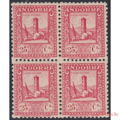 Andorra Española 20d  BL.4 ( 15d/24d ) 1931  VARIEDAD DENTADO MNH