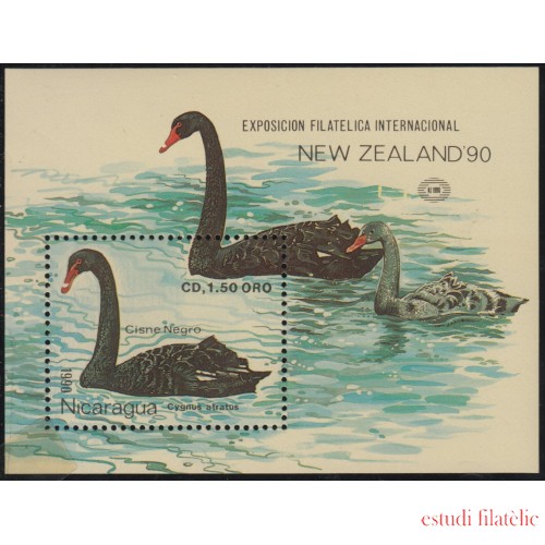 Nicaragua HB 199 1990 fauna Nueva Zelanda 90 Exposición Filatélica Internacional Cisne Negro MNH