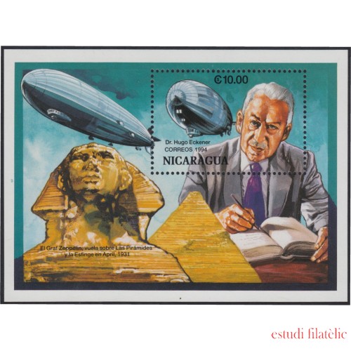 Nicaragua HB 221 1994 125º Aniversario del nacimiento de Hugo Eckener pionero de la aerostación Dirigible MNH