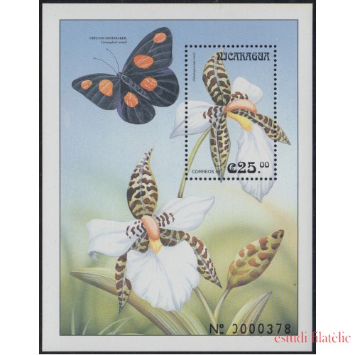 Nicaragua HB 285 1999 Flora orquídeas mariposas flowers butterflies MNH