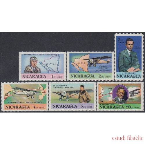 Nicaragua 1069/74 50º Aniversario de la travesía del Atlántico Norte por Charles Lindbergh MNH