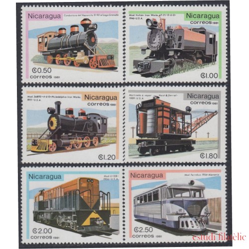 Nicaragua 1169/74 1981 Retrospectiva de los ferrocarriles Trenes Train MNH