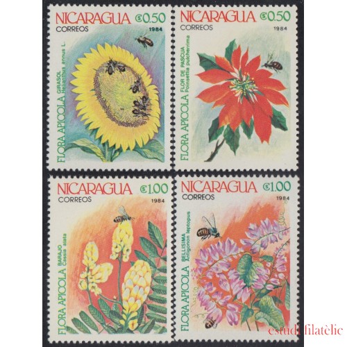 Nicaragua 1326/29 1984  Flores y abejas Flowers and bees MNH