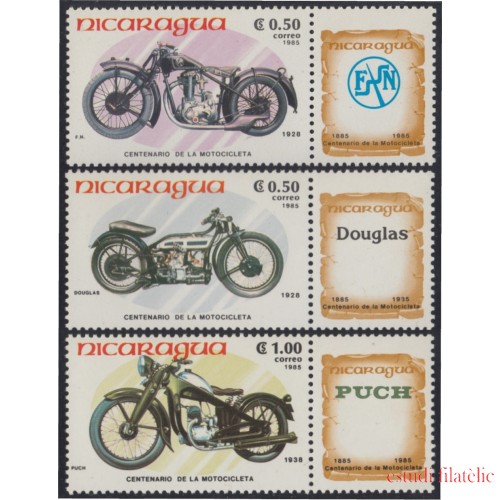 Nicaragua 1368/70 1985 Centenario de la motocicleta MNH