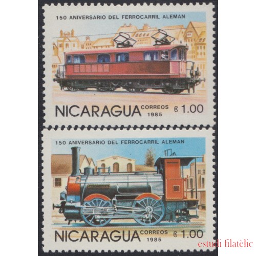 Nicaragua 1371/72 1985 150º Aniversario de los ferrocarriles Locomotoras MNH