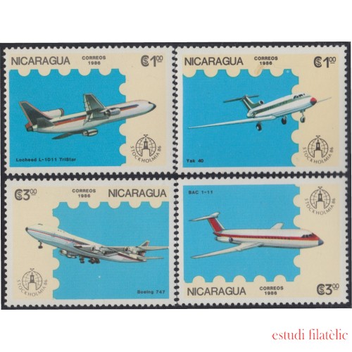 Nicaragua 1428/31 1986 Estocolmo 86 Exposición Filatélica Internacional Avión MNH