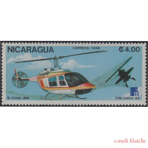 Nicaragua 1508 1988 Finlandia 88 Exposición Filatélica Mundial Helicóptero MNH