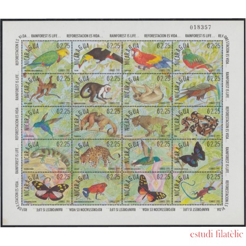 Nicaragua 1604/23 1991 Vida en el bosque tropical fauna mariposa MNH