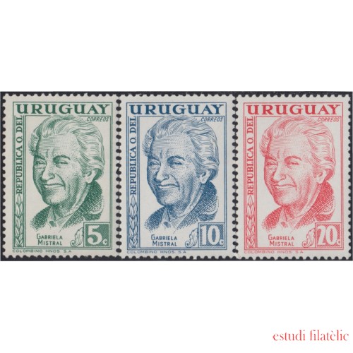 Uruguay 658/60 1959 70º Aniversario del nacimiento de la poeta chilena Gabriela Mistral MNH