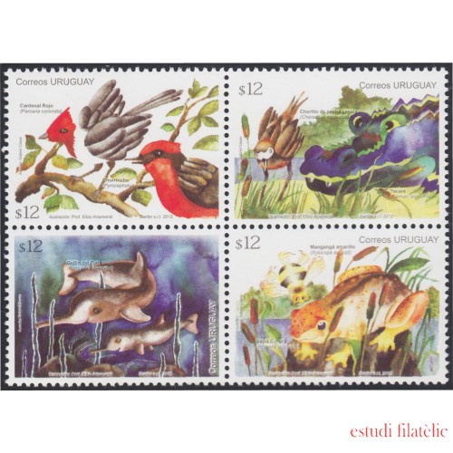 Uruguay 2568/71 2012 Fauna Delfí Sapo Cardenal Rojo Yacaré MNH