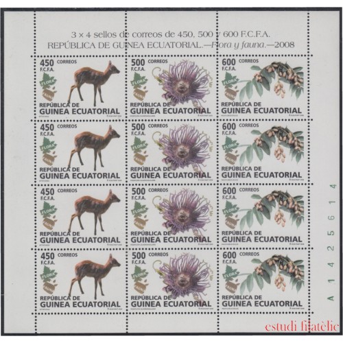 Guinea Ecuatorial 411/13 2008  Minihojita Flora y Fauna MNH