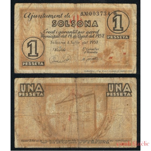 Billete local 1937 Ajuntament de Solsona  1 Peseta