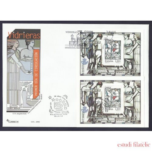 España 4280 2006 2 HB con matasello y Sobre Primer Día Vidrieras