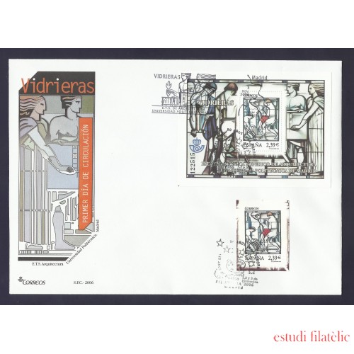 España 4280 2006 Prueba 93 con matasello y Sobre Primer Día Vidrieras