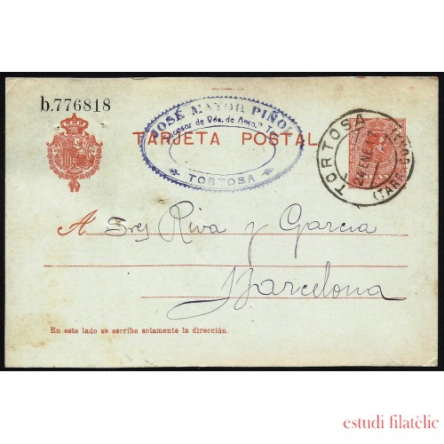 España Spain Entero Postal 49 Alfonso XIII 1917 Tortosa