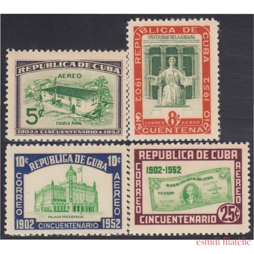 Cuba A- 56/59 1952 50 Años de la República Palacio Presidencial Escuela Rural Universidad de La Habana MNH