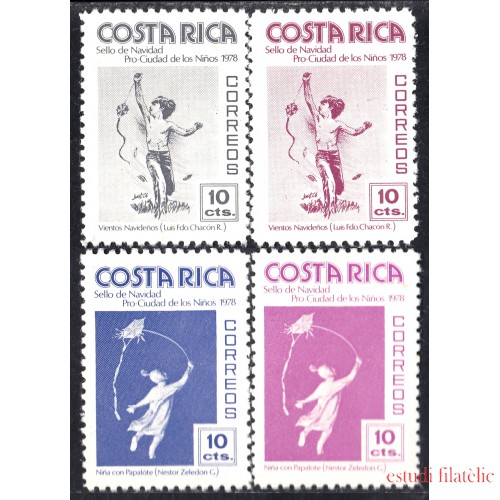 Costa Rica 336/39 1978 Sellos de navidad Pro Ciudad de los niños Vientos navideños niña con papalote MNH