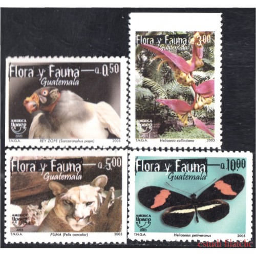 Guatemala 527/30 2005 América Upaep Flora y Fauna Mariposa Tigre Flores MNH