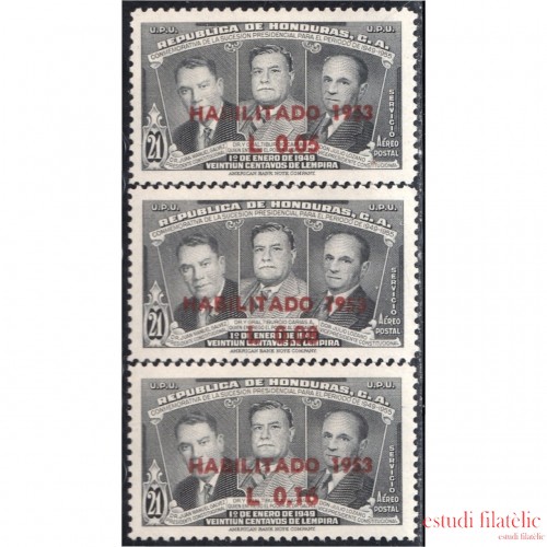 Honduras A- 195/97 1953 Juan Manuel Gálvez Gral. Tiburcio Cáreas y Julio Lozano MNH