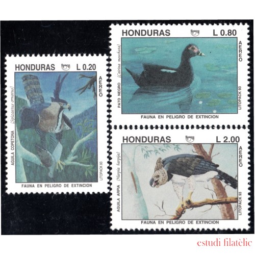 Honduras A- 837/39 1993 Fauna en peligro de extinción Aguila Copetona Pato NegroÁguila Arpía MNH