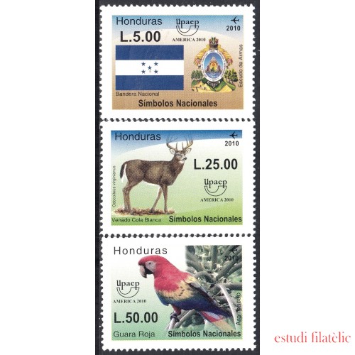 Honduras A- 1353/55 2010 Símbolos Nacionales Bandera Escudo Venado Cola Blanca Guara Roja MNH