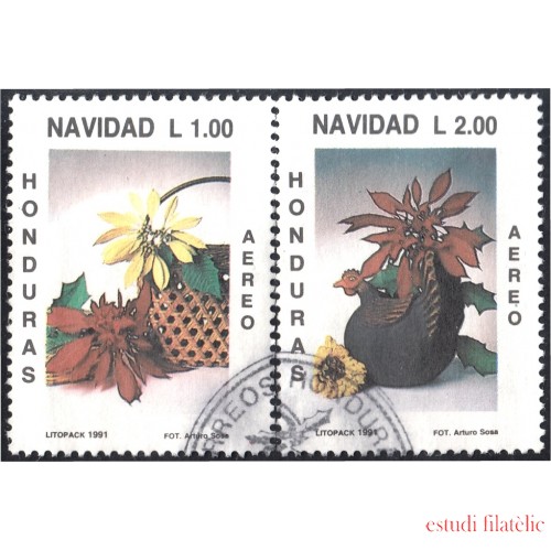 Honduras A- 772/73 1991 Navidad Christmas flores usados