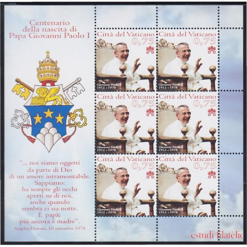 Vaticano 1597 2012 Minihojita Juan Pablo I MNH