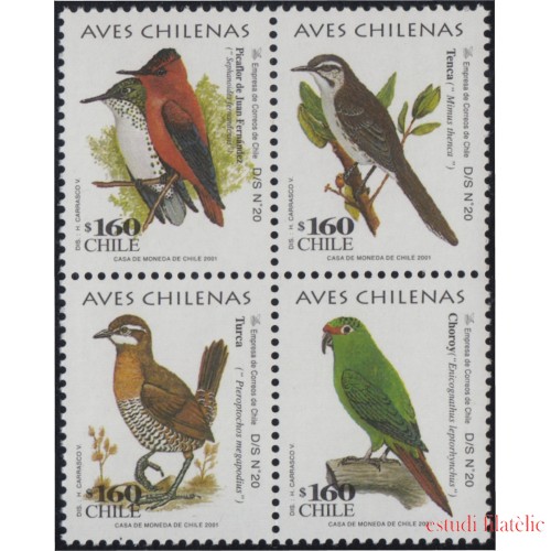 Chile 1580/83 2001 Serie Corriente. Pájaros de Chile MNH