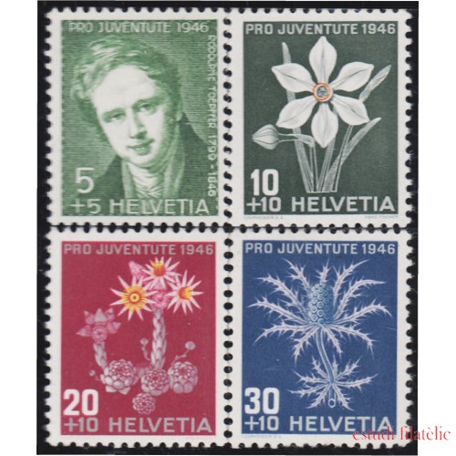 Suiza Switzerland 433/36 1946 Pro juventud Rodolphe Toepffer Flores flowers MNH