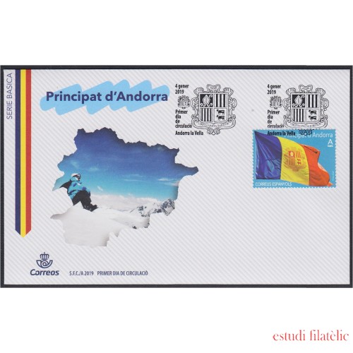 Andorra Española 478 2019 Escudo de Andorra SPD Sobre Primer día