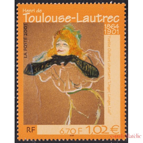 France Francia 3421 2001 Yvette Guilbert Cantante pintura de Henri Toulouse MNH