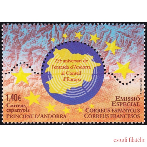 Andorra Española 490 2019 25 Años de la entrada de Andorra al Consejo Europeo MNH