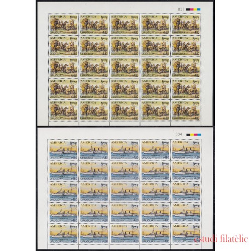 Upaep Uruguay 1487/88 1994 Hojas completas Carreta postal Barco y Eolo MNH