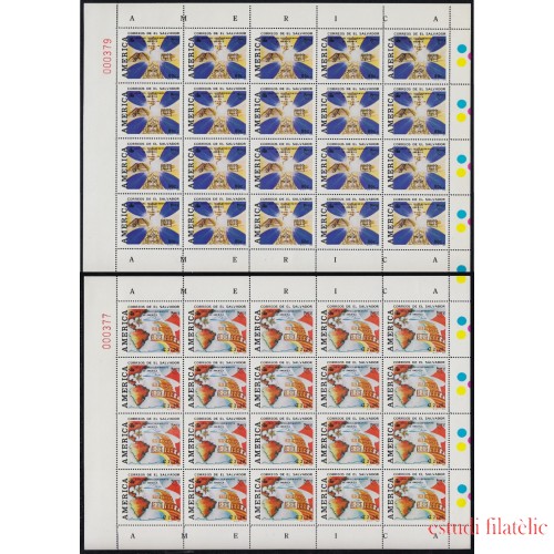 Upaep El Salvador 1160/61 1992 Hojas Completas Objetos precolombinos Mapa americano MNH