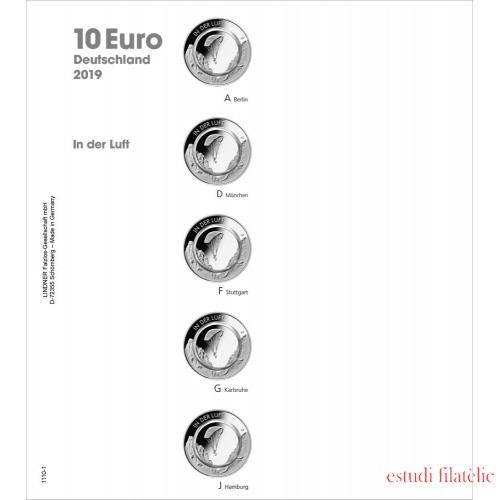 Lindner 1110-1 hojas pre-impresas para monedas de colección de 10 euros 