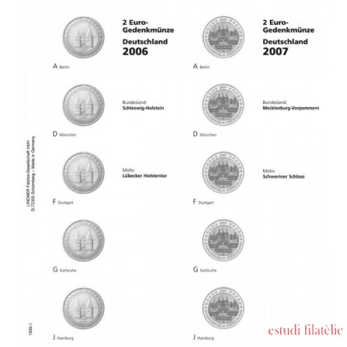 Lindner 1505-1 Hojas individuales para monedas conmemorativas de 2 Euros Estados Federados Alemanes