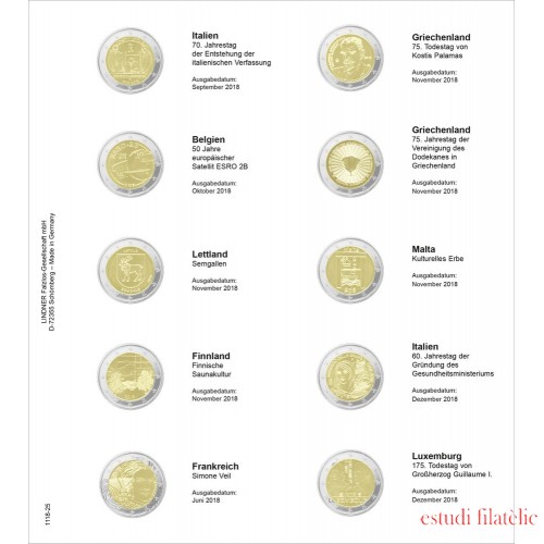 Lindner 1118-25 Hojas individuales para monedas conmemorativas de 2 Euros