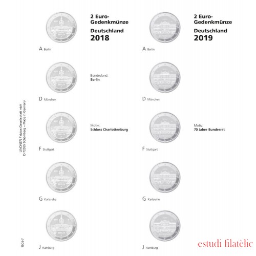 Lindner 1505-7 Hojas individuales para monedas conmemorativas de 2 Euros Estados Federados Alemanes