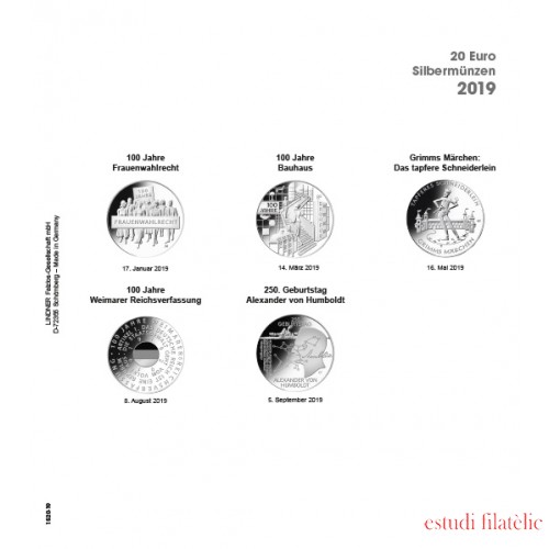 Lindner 1520-19 Hojas individuales para álbum pre-impreso para monedas conmemorativas de 20 Euros de Alemania