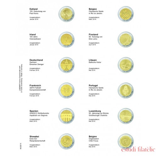 Lindner MU2E16 Hojas individuales pre-impresas para monedas de 2 Euros