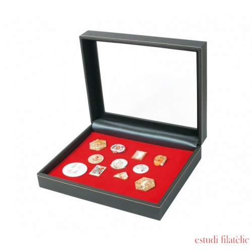 Lindner 2369-2417E Estuche Nera Varius Plus con inserto rojo claro para alfileres, medallas y emblemas