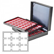 Lindner 2365-2219E Estuche Nera XL con 3 bandejas e inserciones de monedas de color rojo claro para 27 cápsulas de monedas de EE. UU