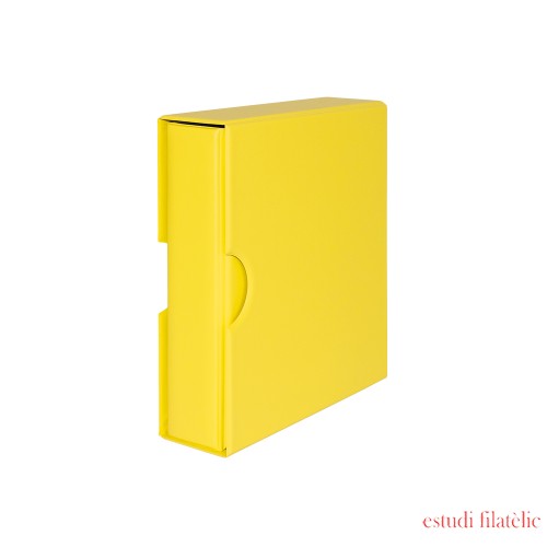 Lindner S3542-9 Carpeta de anillas (amarillo) acolchada de plástico con mecanismo estándar de 4 anillos y funda a juego.